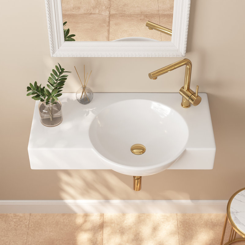 30'' x 18'' Rectangular Vitreous China Wall Mount Bathroom Sink with Faucet Hole, White