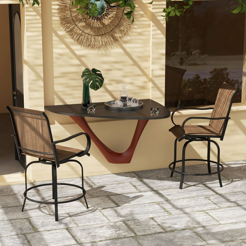 360 Swivel Backyard Poolside Bar Stools, Of 2 Tan Chairs With , High Mesh Fabric & Steel Frame For Patio, Balcony 2Pcs Patio Armrest Fabric, Balcony, Backyard,