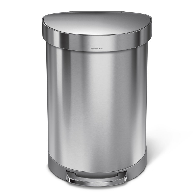 Simplehuman Semi-Round Pedal Bin, Brushed Stainless Steel, 60L