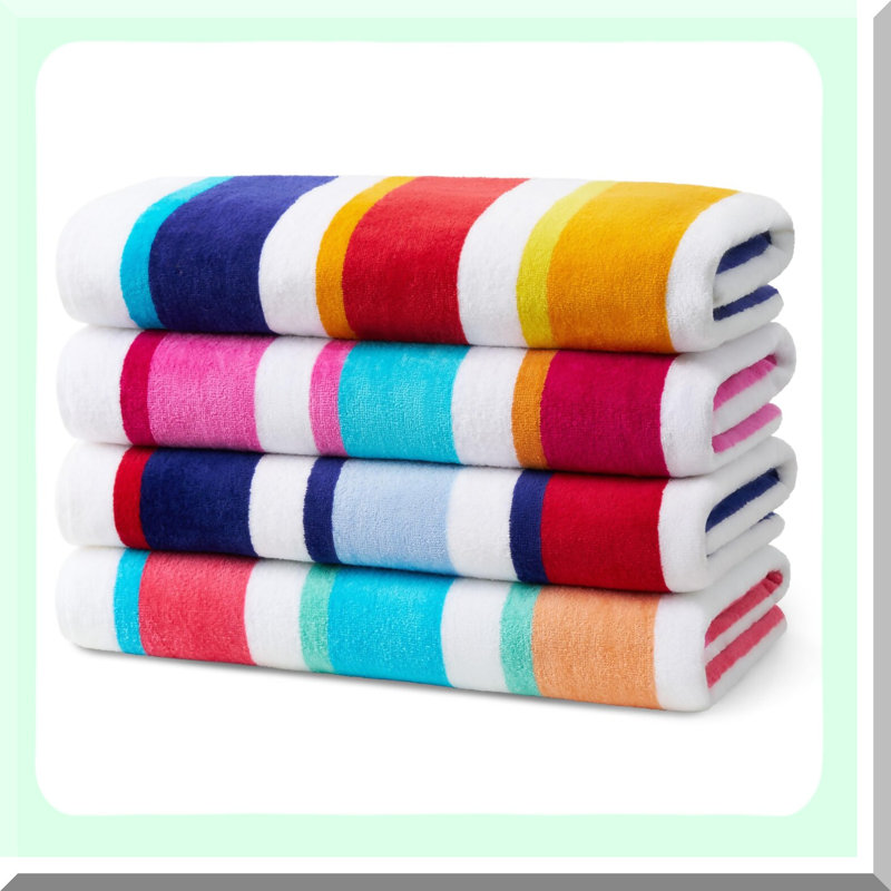 VibrantWave Multi-Color Stripe Beach & Pool Towel Set - Soft, Absorbent, Large Cotton Towels (32x62) - 4 Pack
