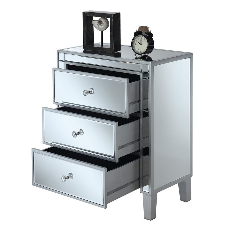 Claybrooks Mirrored Glass Top 3 - Drawer End Table, Silver