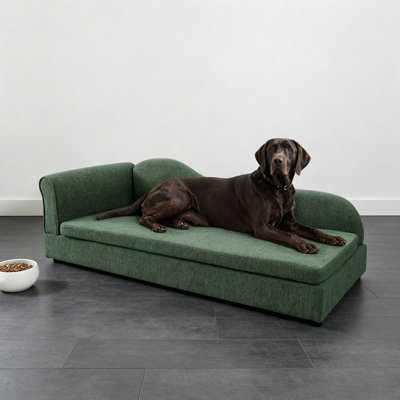 Oversized Pet Sofa for Medium/Large Dogs - Modern Irregular Wave Backrest, Single Armrest, Premium Breathable Linen Fabric, Soft Cushion & Low Plastic Feet