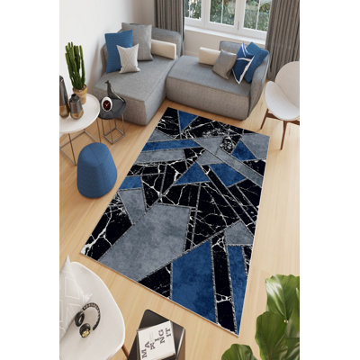 Premium Grey Area Rug (5.2 x 7.5 Feet), 100% Polyester, 650 g/m² | Antibacterial, Digital Print, Eco-Friendly | Non-Slip PVC Dot Underside, Machine Washable | Perfect for Living Room, Bedroom & Home Decor