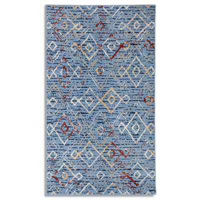 Tapis ikat bleu clair / rouge / ivoire Capp