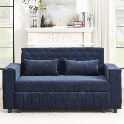 Lit escamotable 61,4 po, bleu avec poches latérales pratiques et ports de charge réglables pour les petits appartements