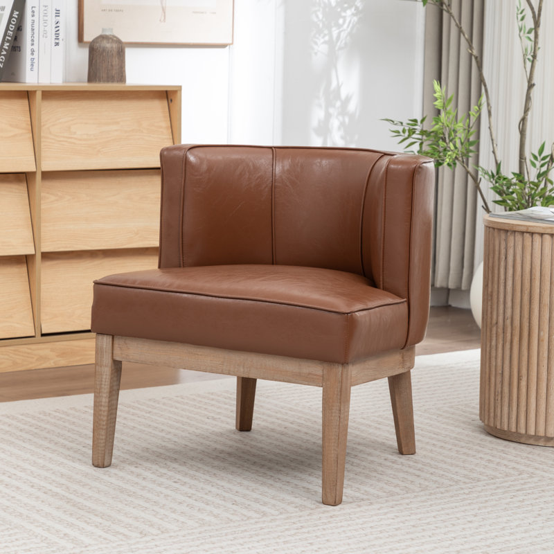 Fauteuil demi-tonneau rembourré Ezra, Brun