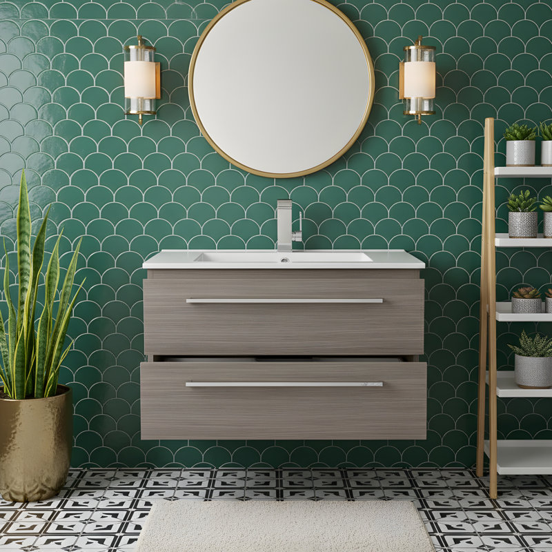 Meuble-lavabo simple de 30 po pour la salle de bain avec comptoir en marbre synthétique Silhouette, Aria