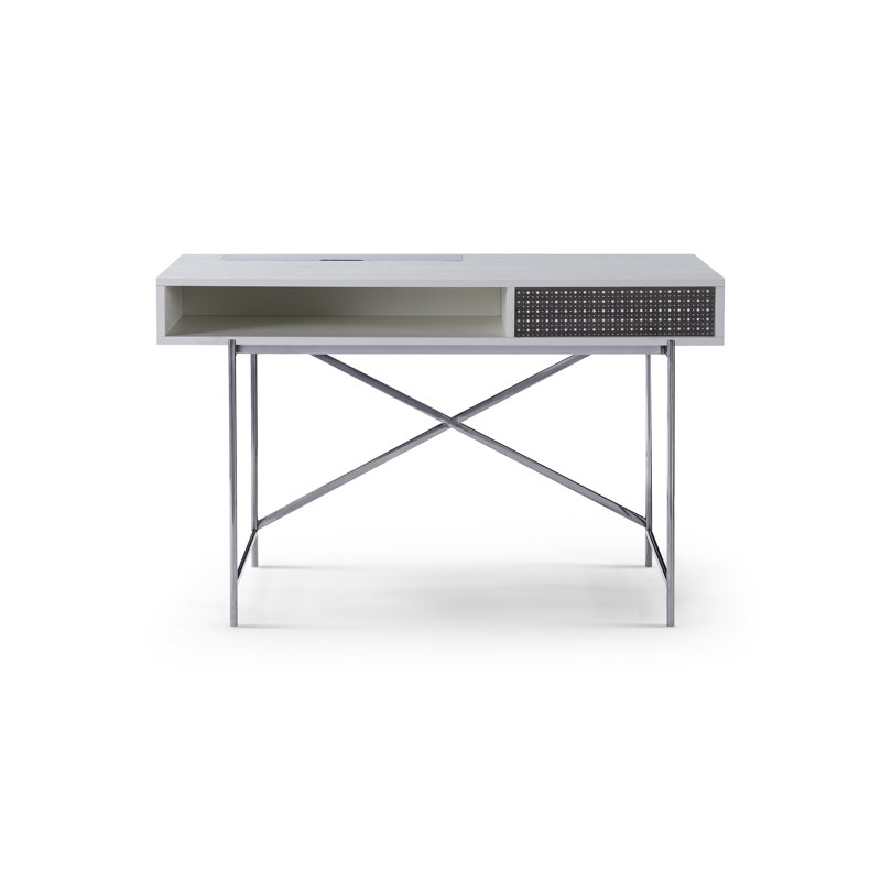 Waneta Metal Base Secretary Desk, Dark Chrome, White