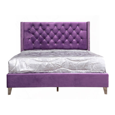 Velvet Upholstered Bed with Tufted Headboard