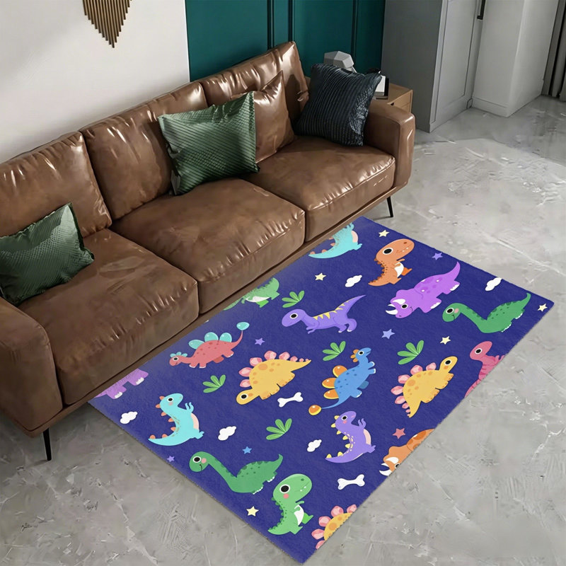 Navy Cartoon Dinosaur Area Rug, 5' x 7' for Kids Bedroom & Playroom
