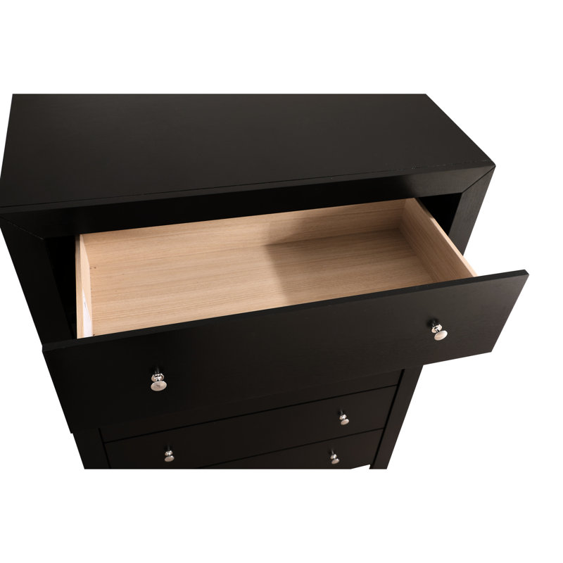 Commode de chambre à coucher en noir - Placage de bois massif, guides en métal, coffre de fabrication en panneau de particules: avec et supports centrés