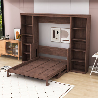 Lit escamotable en bois avec bibliothèque