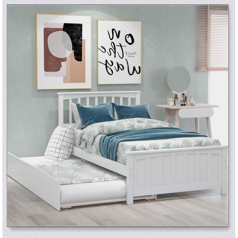 Lit plateforme avec lit gigogne, blanc