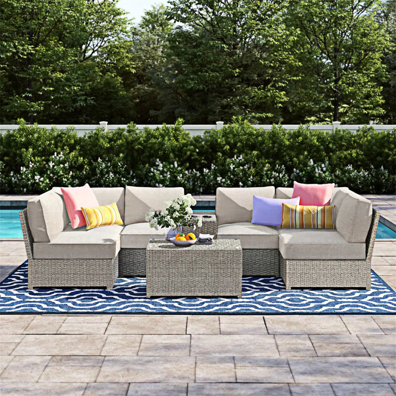 Ensemble de canapé d'extérieur 4 personnes, Beige Cushion/Grey Mix Frame