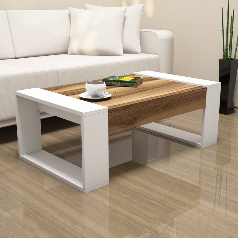 Modern Coffee Table in Walnut & White, 40.2 x 14.8 x 23.6 inches | 100% Melamine Coated Particle Board, Thickness: 0.7 inches | Stylish Design for Living Room, Durable & Easy to Clean, Perfect for Contemporary Homes