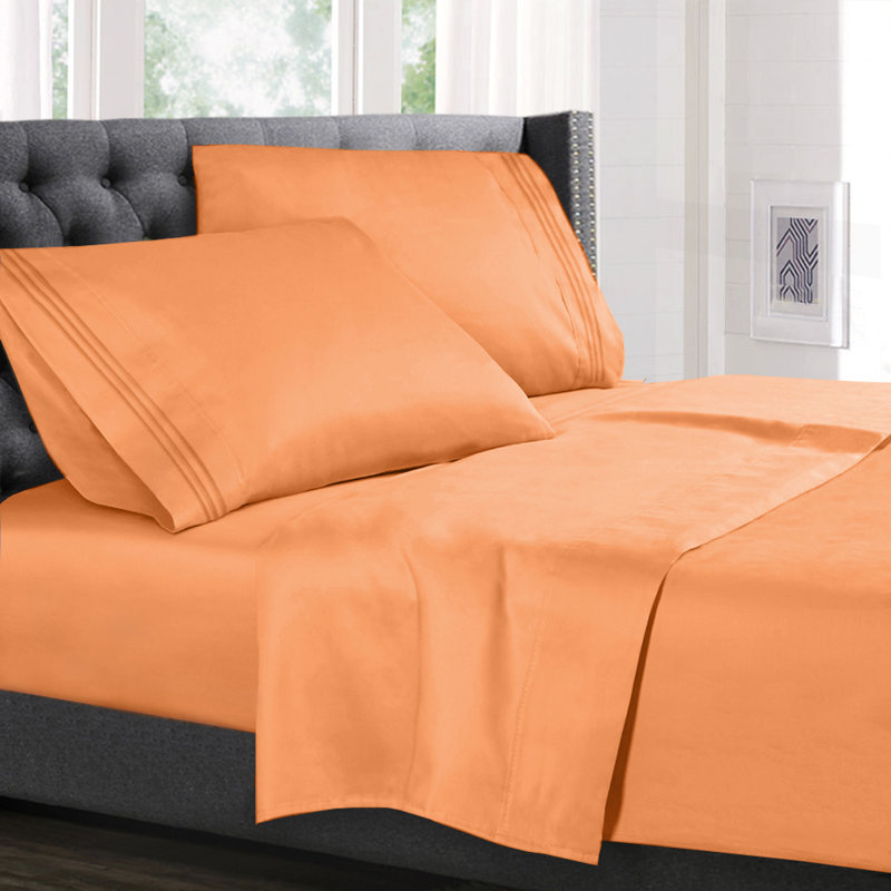 Ensemble de draps , Orange abricot, Ensemble de draps pour lit simple TG + drap-housse