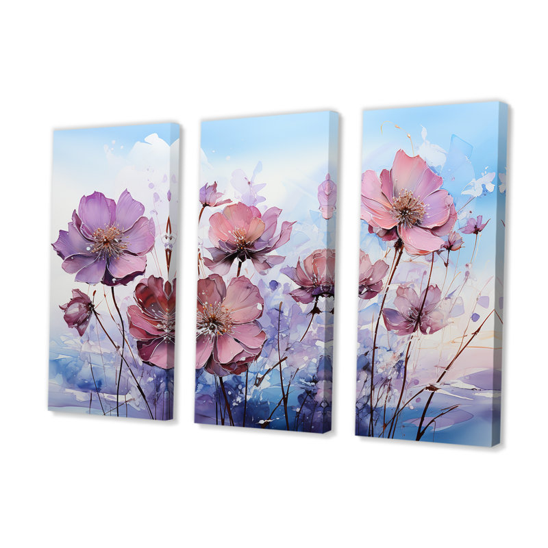 Ensemble de décorations murales roses et mauves à motif coquelicots, H 40 po x l 60 po x P 1 po