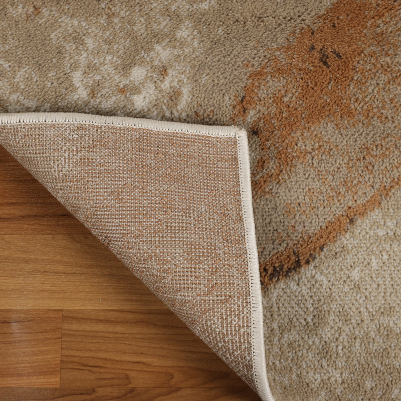 Abstract Machine Woven Marble Mocha Swirl Polypropylene Area Rug in Beige, Rectangle 4' x 6', Beige