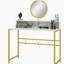 Bureau de maquillage avec miroir Modern, coiffeuse avec rangement ouvert, finition en faux marbre et structure en acier pour la chambre à coucher, blanc et doré