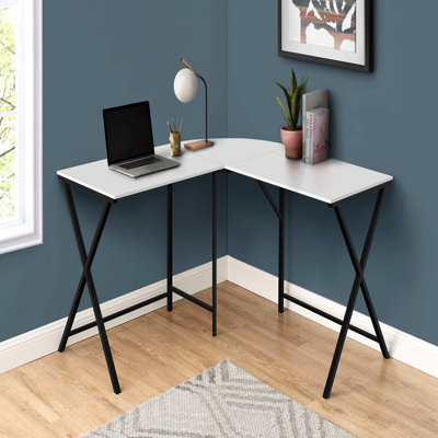 Bureau d'ordinateur, bureau personnel, coin, L 55 po, forme en L, travail, ordinateur portable, stratifié blanc, métal noir, contemporain, moderne