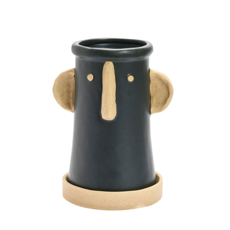 Stoneware Face Planter with Saucer