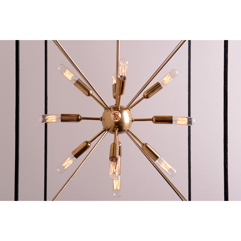Aged Brass 13-Light Sputnik Chandelier with Black Frame