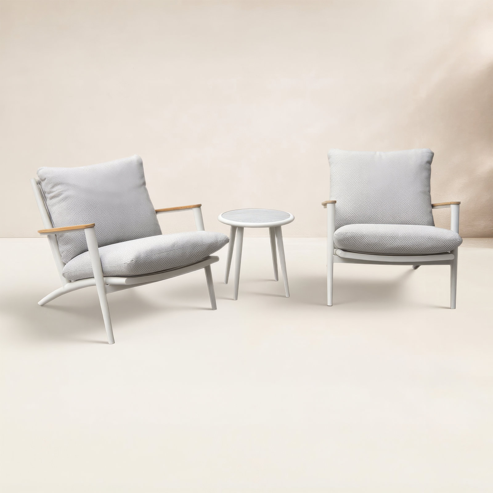 Hiram 2-Person Teak Patio Seating Group, Beige/White
