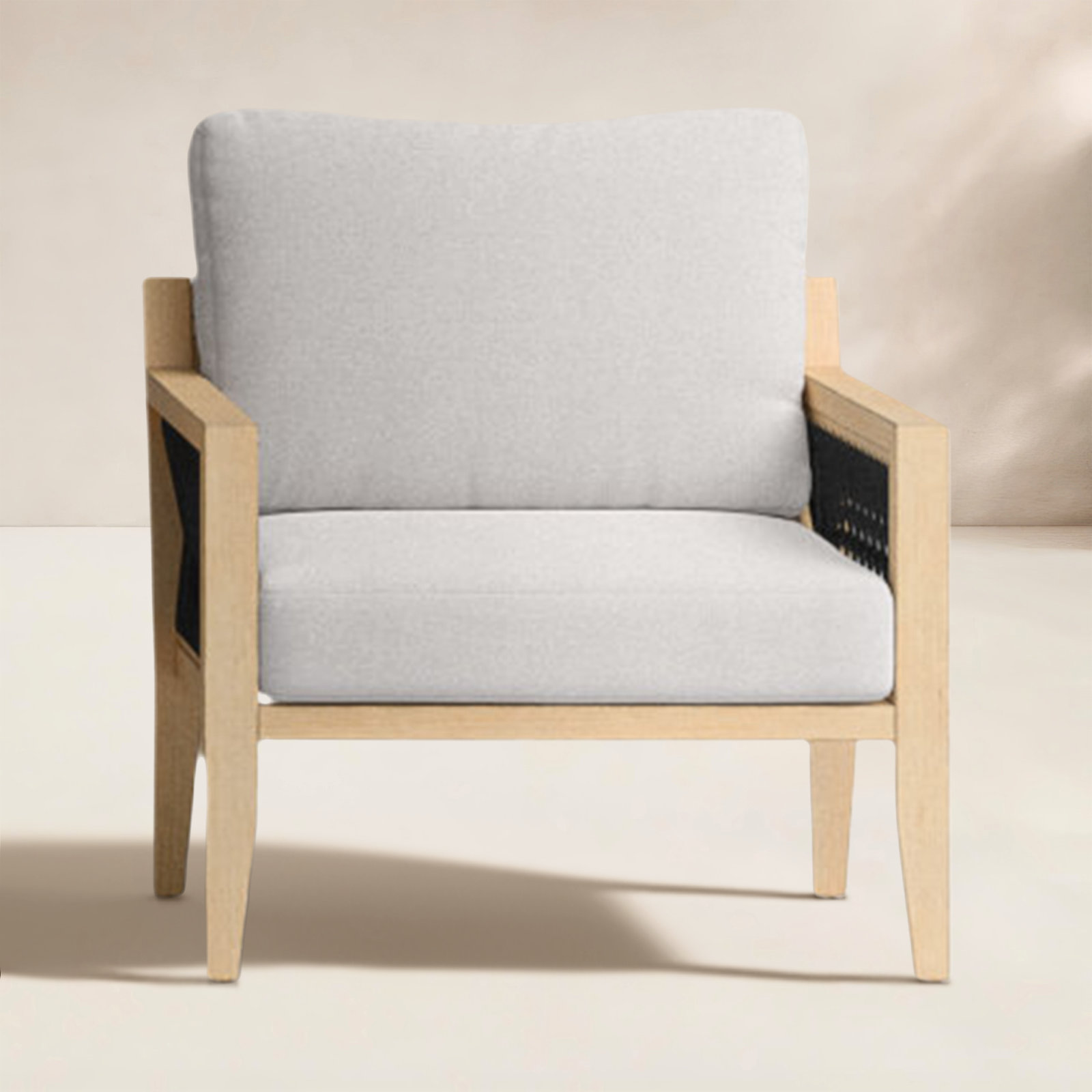 Rooney Acacia Outdoor Lounge Chair, Light Gray, Light Brown