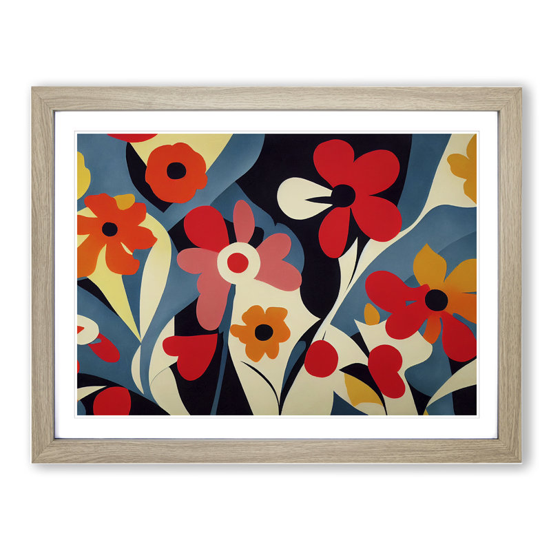 Evolving Abstract Flowers - Framed Print, 46cm H x 64cm W x 2cm D, Oak