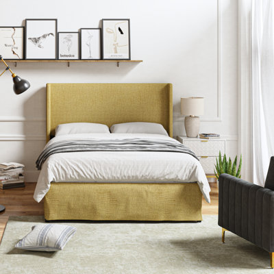 Lit plateforme tapissier Carlyon avec housse lavable et rangement sous le lit