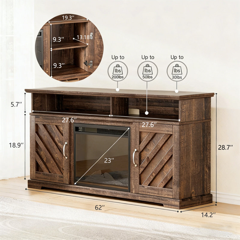Ailie Fireplace TV Stand for TVs up to 70", Brown