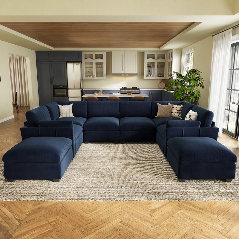 Knaack Velvet & Plush Large Sectional Modular Sofa, Livingroom 8 Seats 137.8'' Wide Sofa Bed With Detachable Back/Seat Cushions