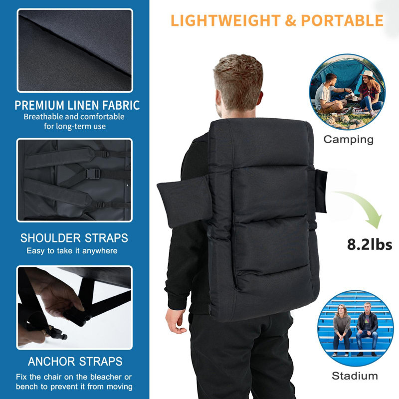 Wide Stadium Seats With Back Support Armrests And Comfy Cushion For Sport Events Camping