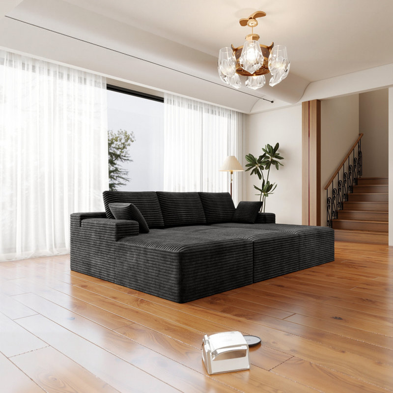 Canapé modulaire sans assemblage, velours côtelé gris, style moderne