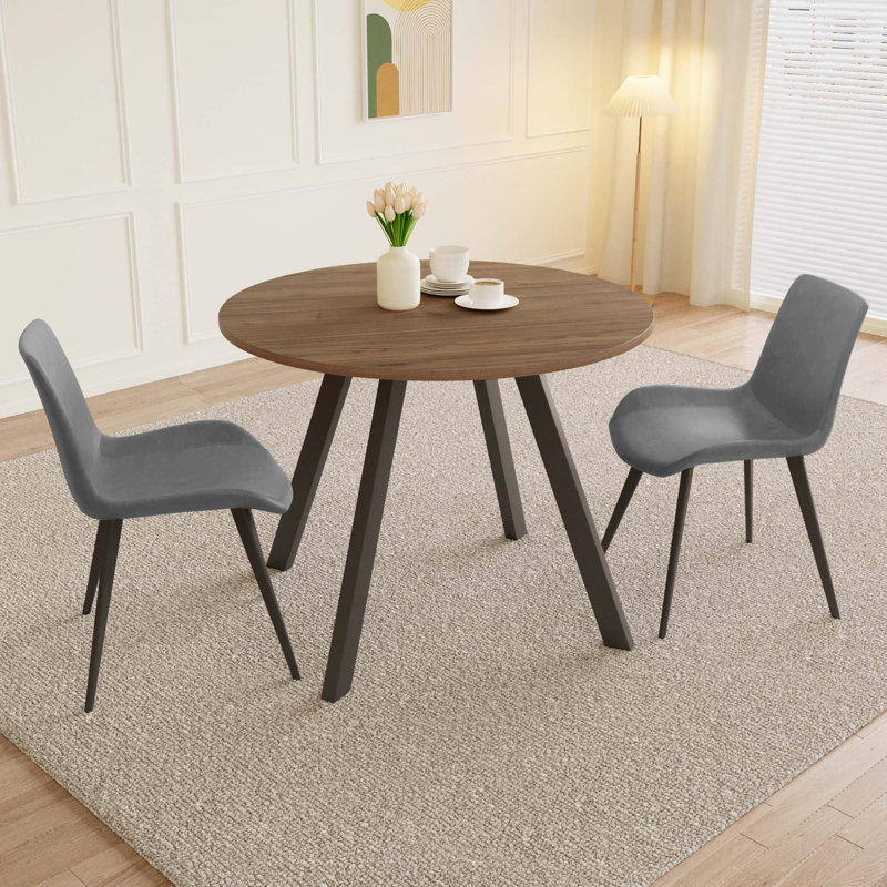 Courtenay Round Dining Table Set, Gray, Tan, 3 Pieces: Table, 2 Chairs