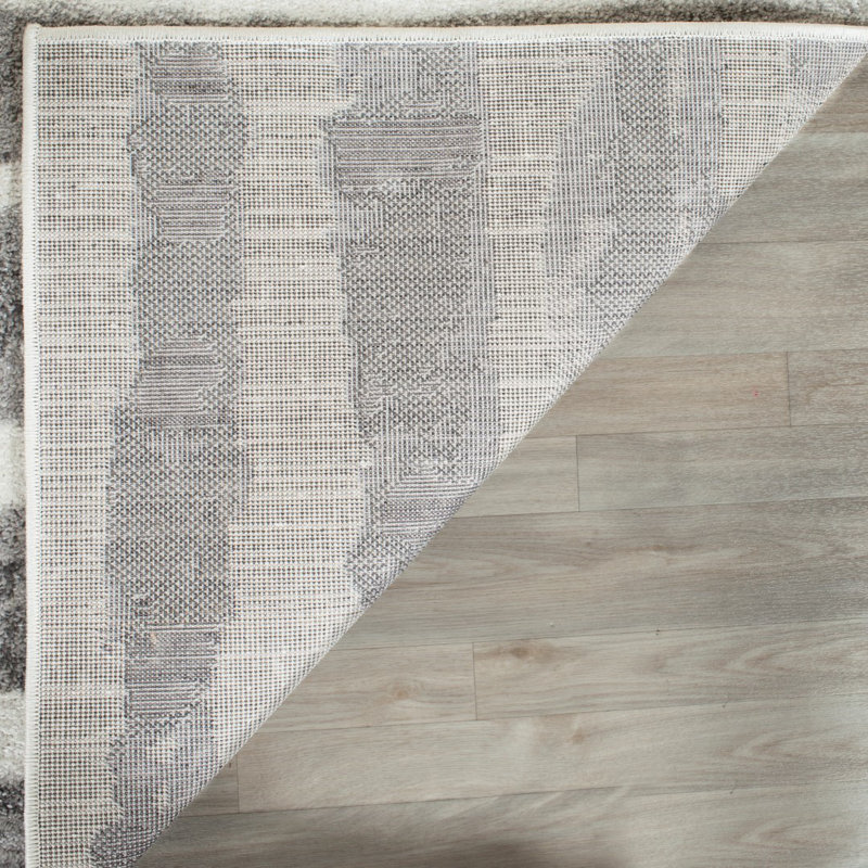 Tapis rayé ivoire / gris anthracite Bethlyn, Carré 8 pi