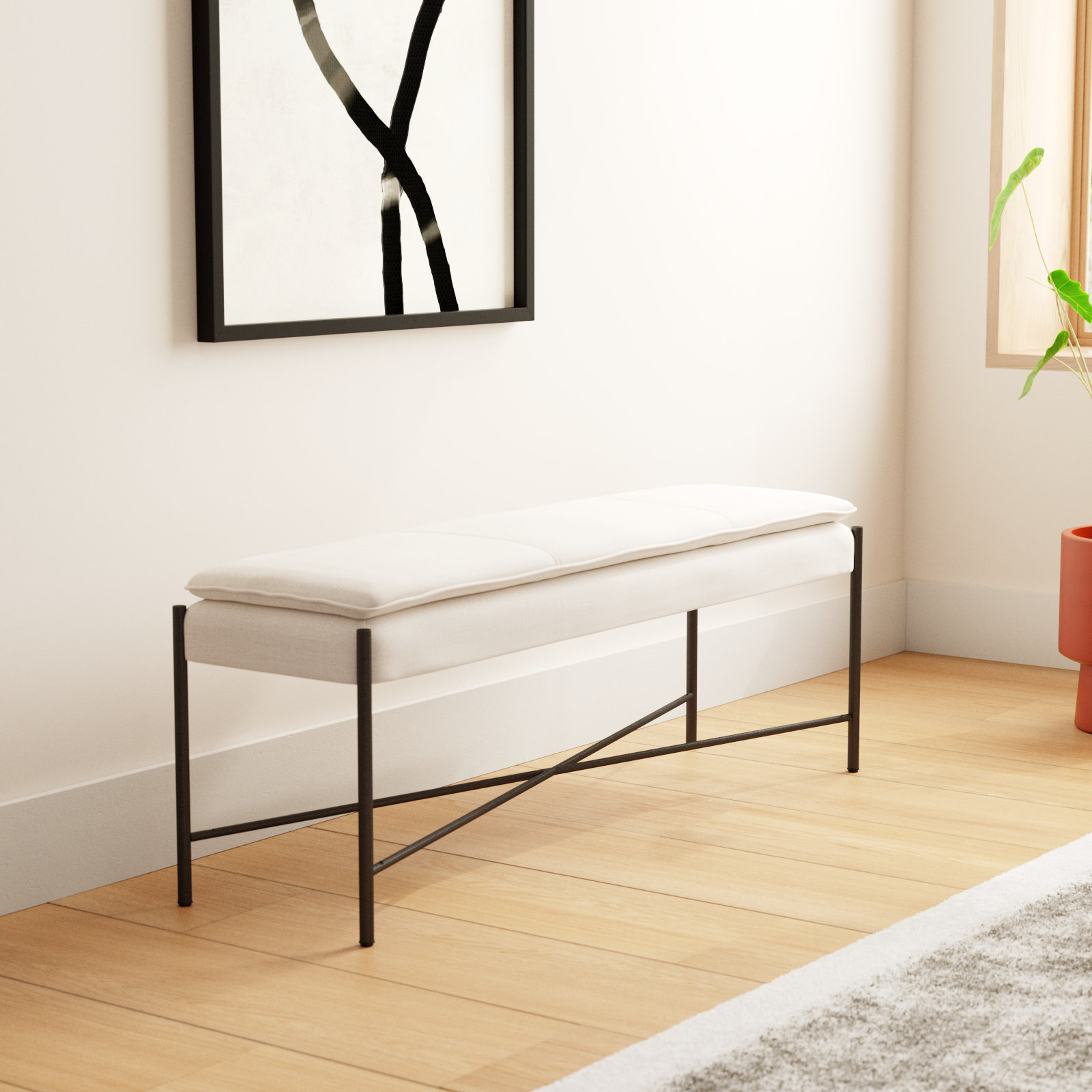 Landers Upholstered Bench, Light Beige