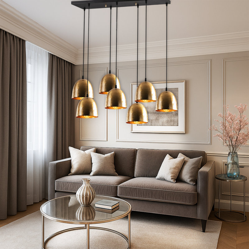 Adjustable Height 7 Lights Metal Body Kitchen Island Pendant