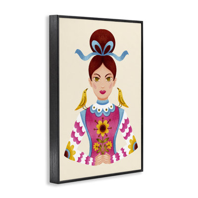 Giclée brune, fille avec oiseaux, design par Hannah Moren