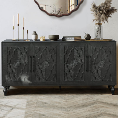 Grande armoire de rangement sculptée à porte fleurie avec poignée en métal convenant au salon
