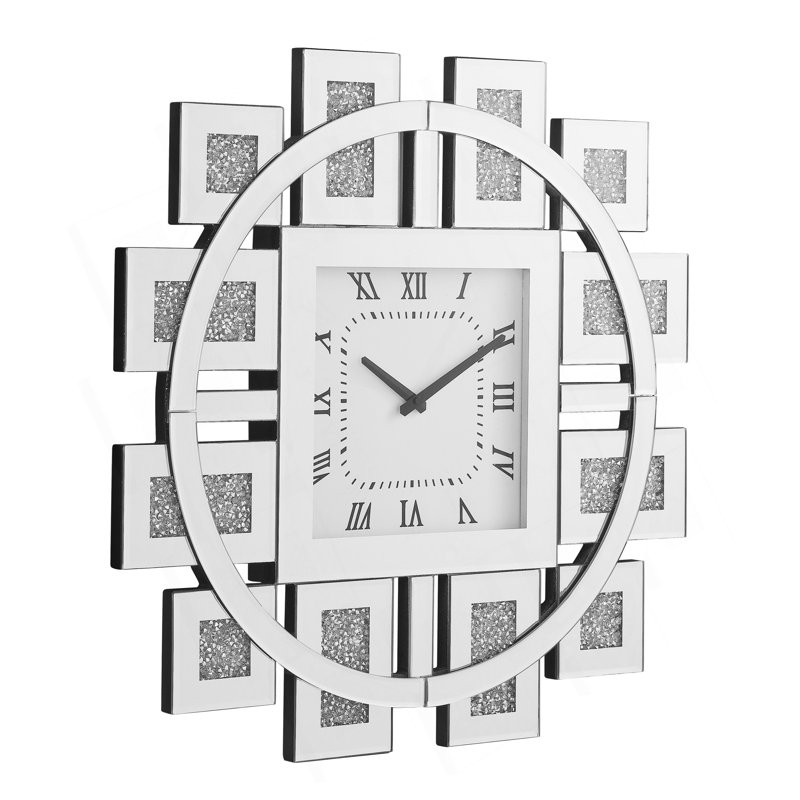Wall Clock In Mirrored & Faux Gemstones