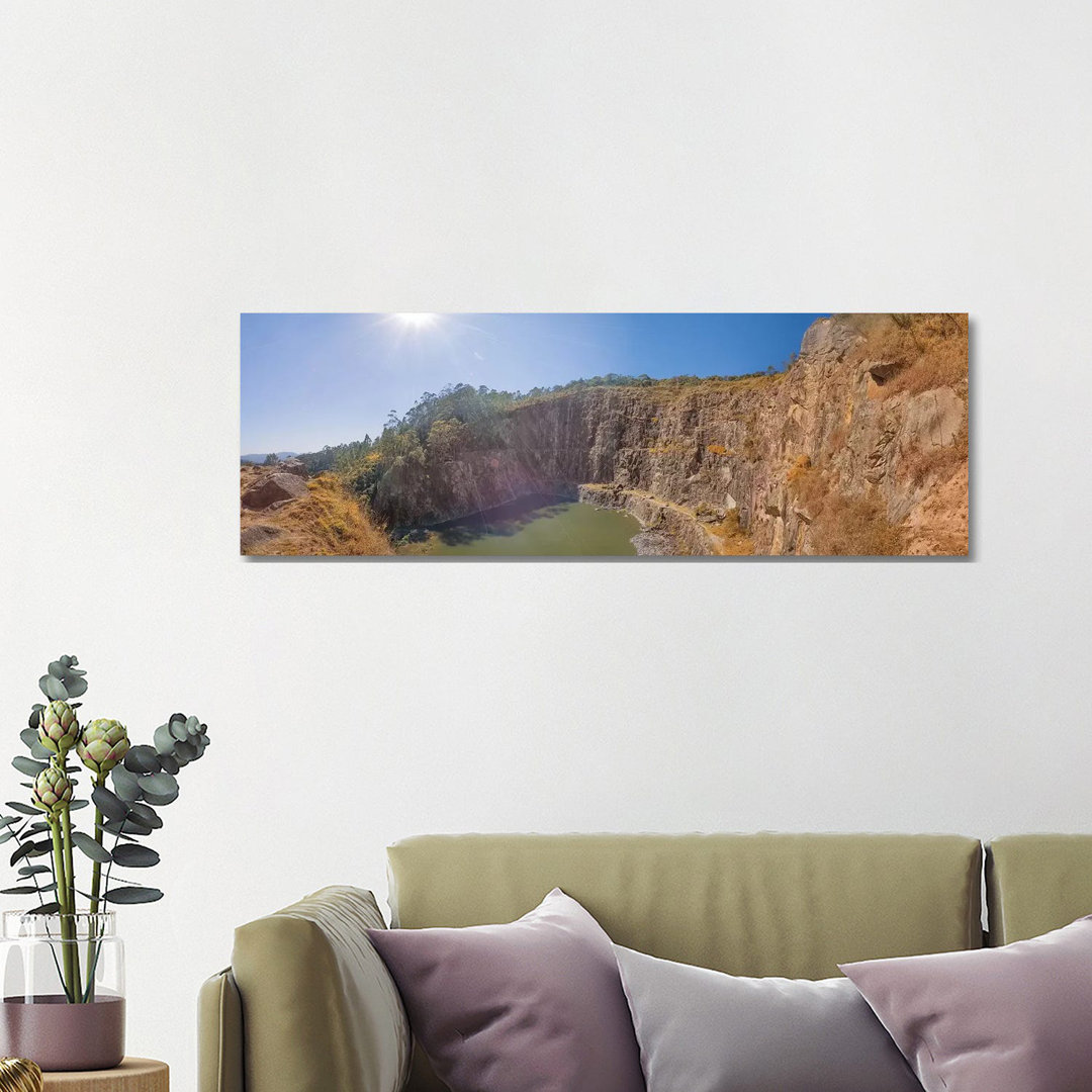 Mountain Landscape With Lake And Blue Sky - Wrapped Canvas Panoramic Print