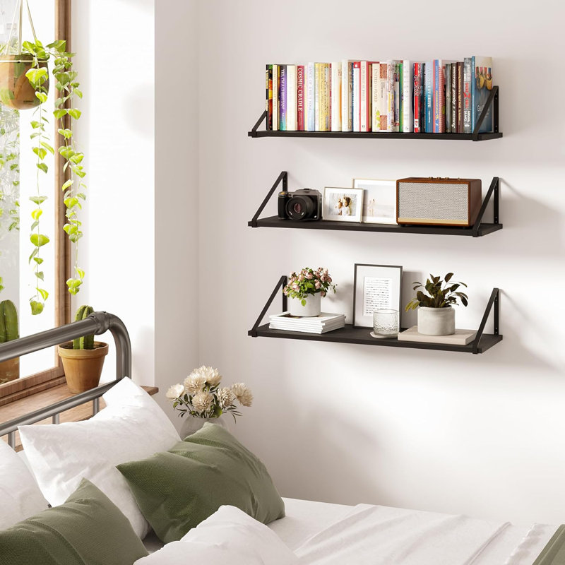 Hodslavice Floating Shelf, Black, 7" H x 23.62" W x 7.68" D
