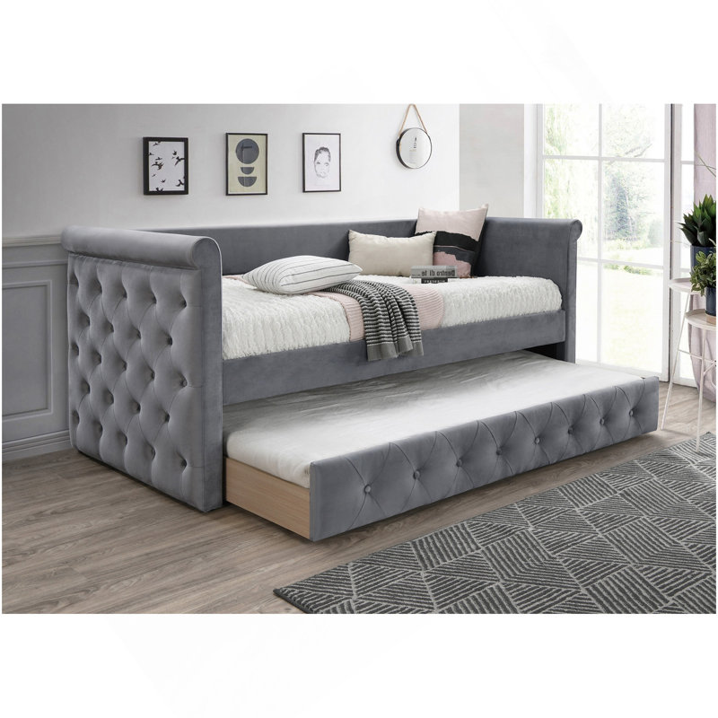 Lit de jour de style contemporain avec lit gigogne et capitonnage à boutons de style contemporain