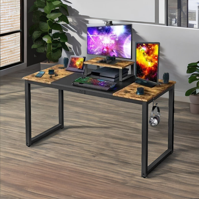 Loowit 140cm W Rectangle Writing Computer Desk With Moveable Monitor Stand Home Office Furniture