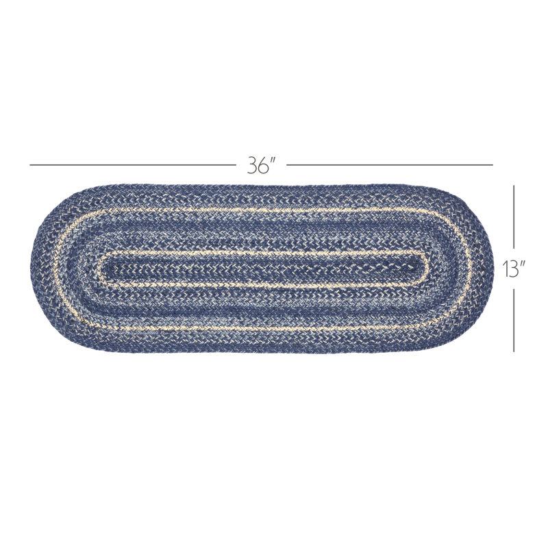 Birtwhistle Geometric Oval Table Runner, Indigo/Powder Blue/Cream