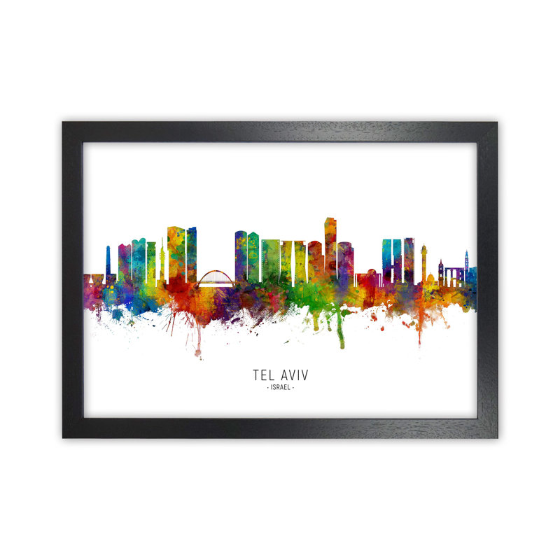 Tel Aviv Israel Skyline by Michael Tompsett - Print, Black Framed, 34cm H x 46cm W x 3cm D