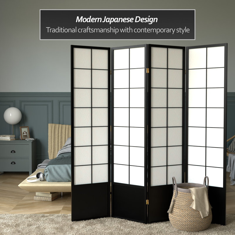 70.25" x 84" Asian Zen 6 Panel Room Divider, Black, 4