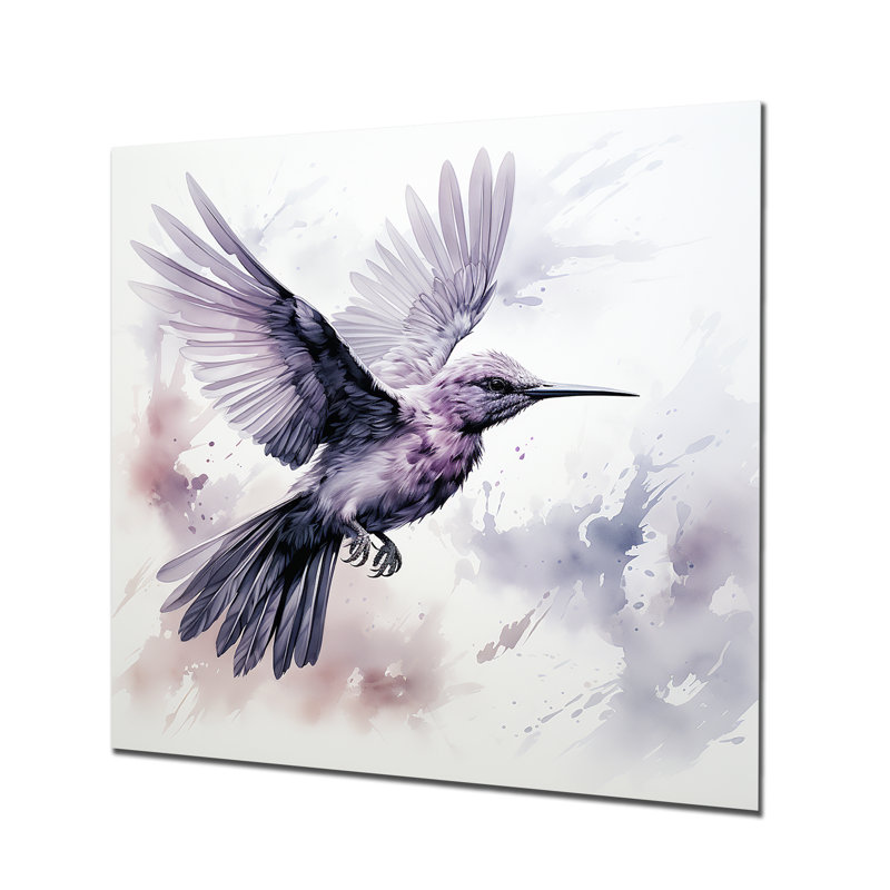 Art mural en métal gris avec colibri flottant IV, H 29 po x l 29 po