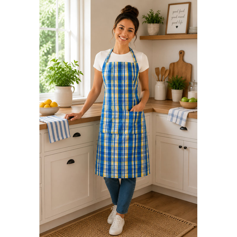 Blue Stone-Check Pattern Apron